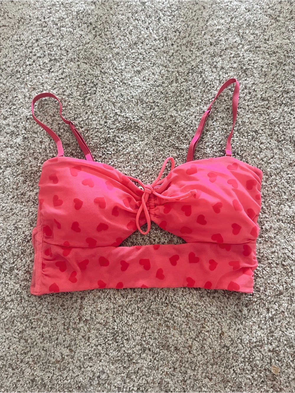 Pink Heart Print Ruched Bralette/Crop Top